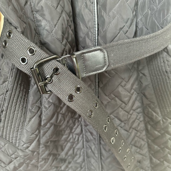 Cole Haan Quilted Coat Jacket Pockets Zipper Lined Belted Straight Minimalist M - Picture 5 of 15